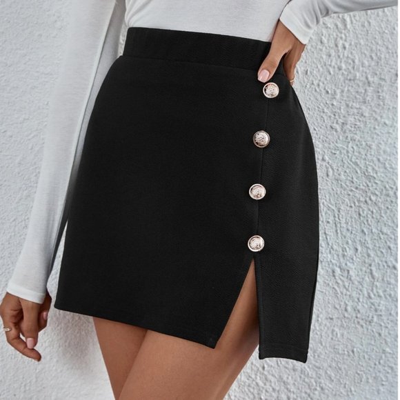 High Waist Button Detail Mini Skirt - Picture 3 of 6
